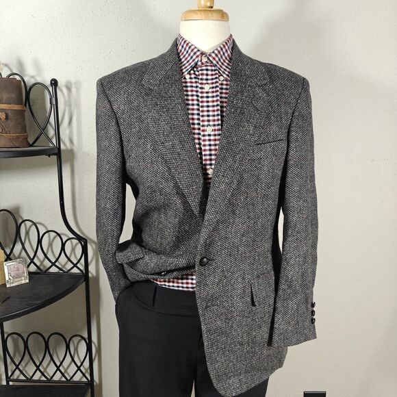 Savile Row Men's Tweed Sport Coat Blazer Two Button Gray Barley Corn Wool 42R‎